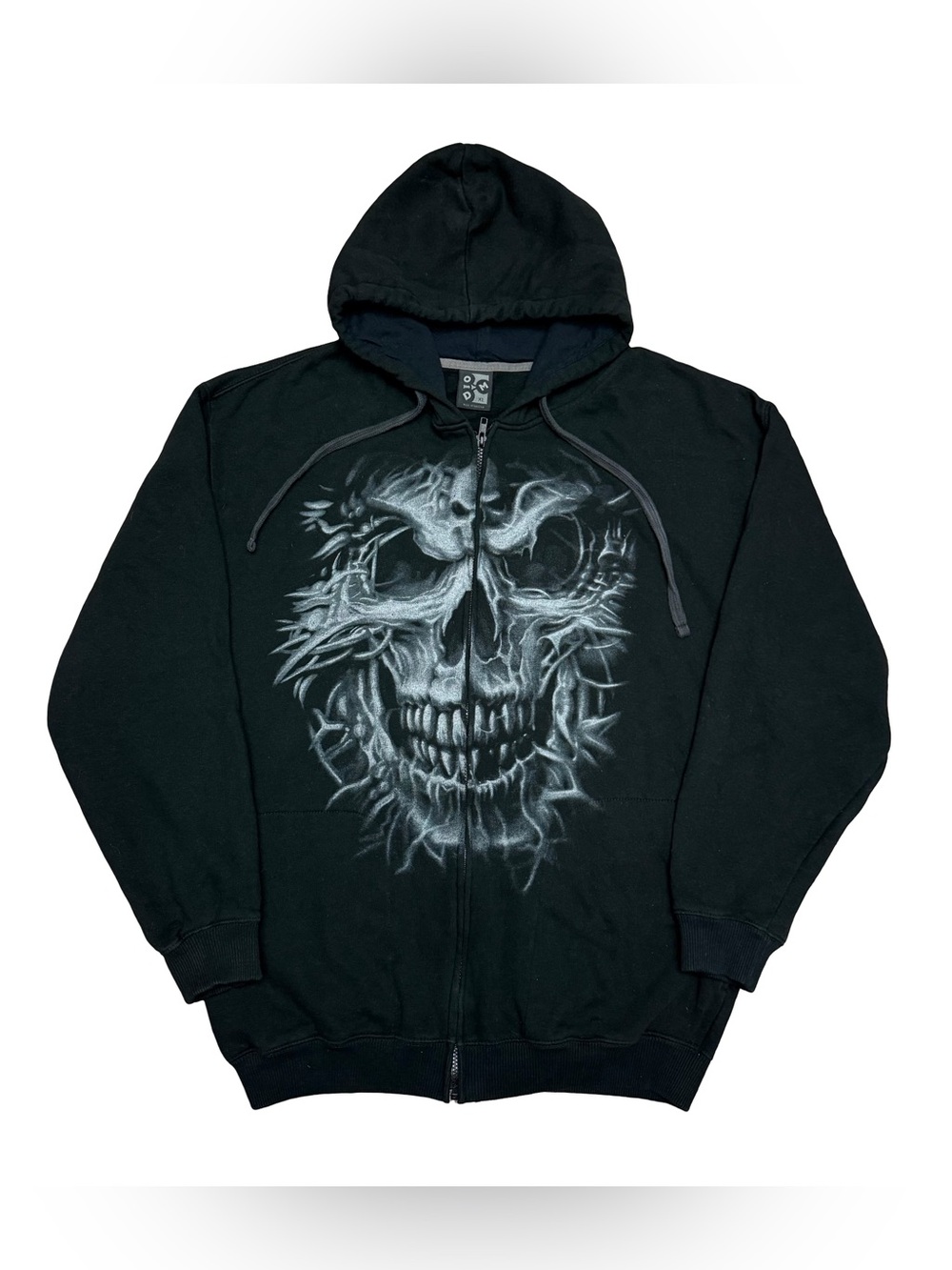 Y2K ODM Skull graphic Zip-Up Hoodie Black XL